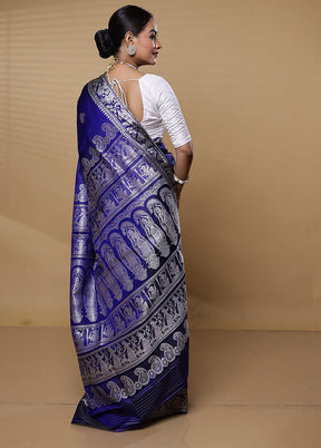 Blue Handloom Baluchari Pure Silk Saree With Blouse Piece