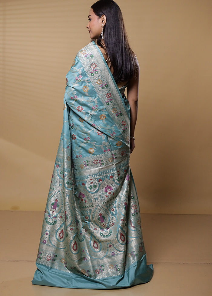 Blue Uppada Silk Saree With Blouse Piece