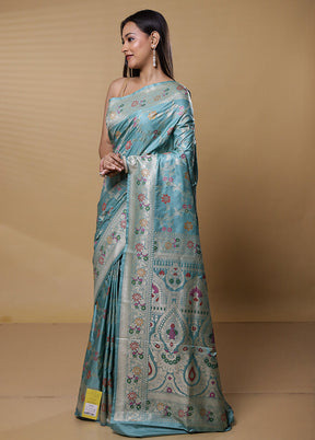 Blue Uppada Silk Saree With Blouse Piece