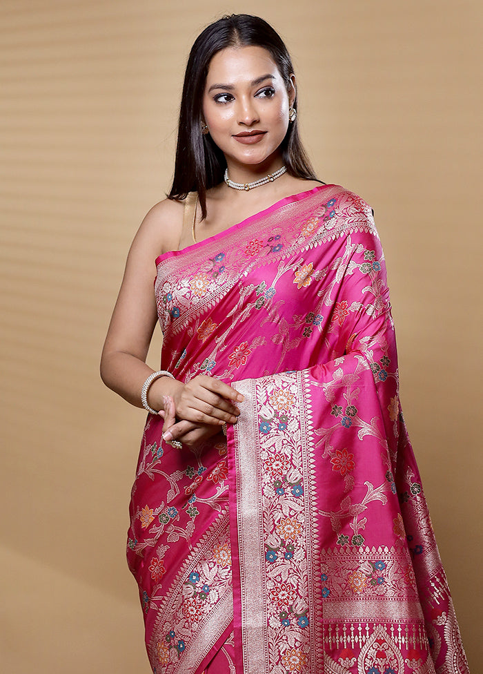 Pink Uppada Silk Saree With Blouse Piece