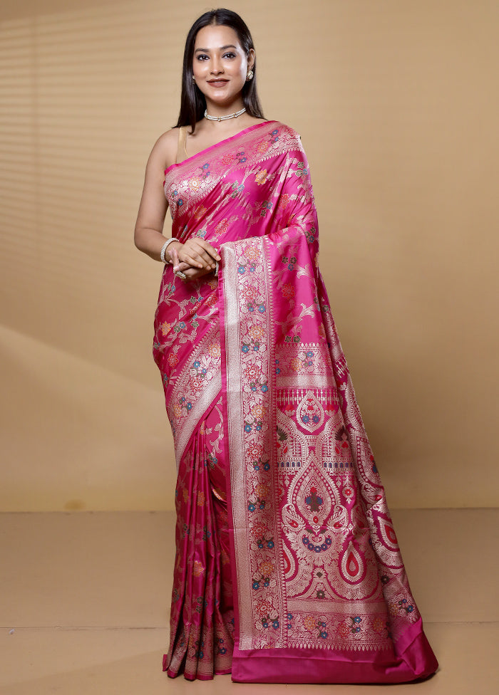 Pink Uppada Silk Saree With Blouse Piece