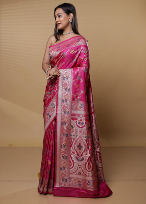 Pink Uppada Silk Saree With Blouse Piece