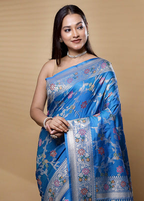 Blue Uppada Silk Saree With Blouse Piece