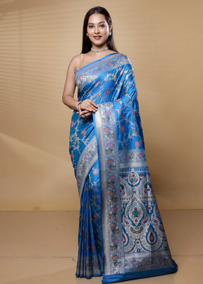 Blue Uppada Silk Saree With Blouse Piece