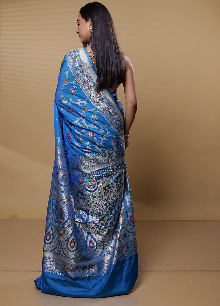 Blue Uppada Silk Saree With Blouse Piece