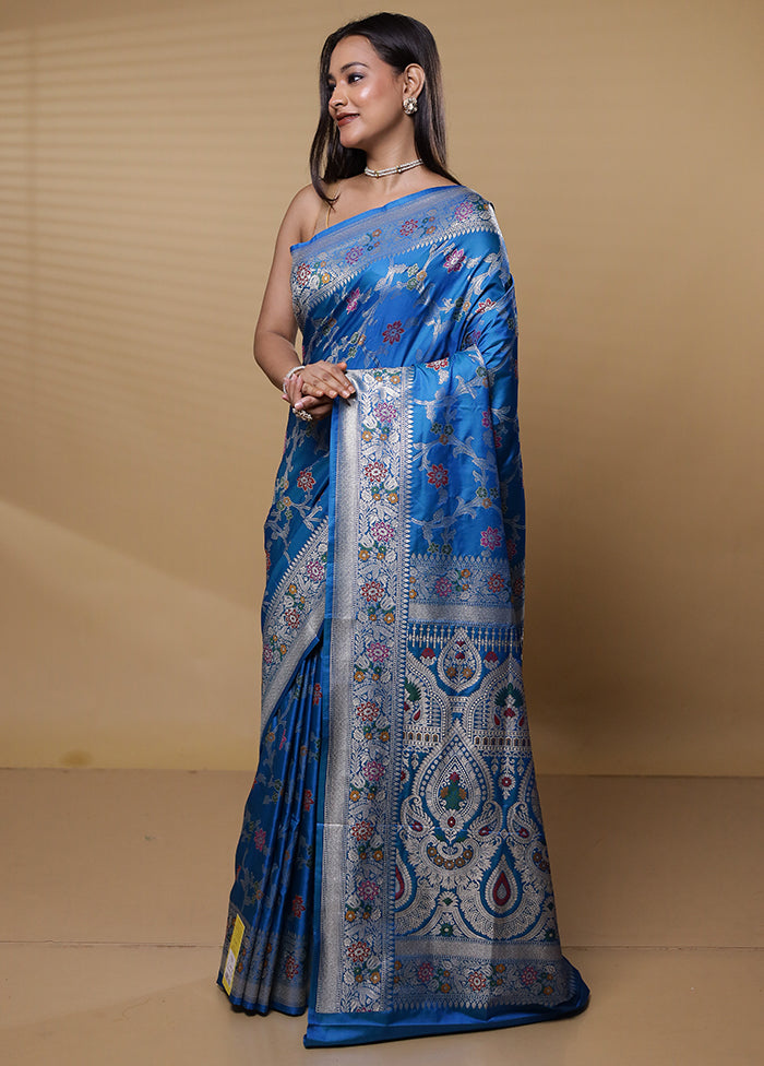 Blue Uppada Silk Saree With Blouse Piece