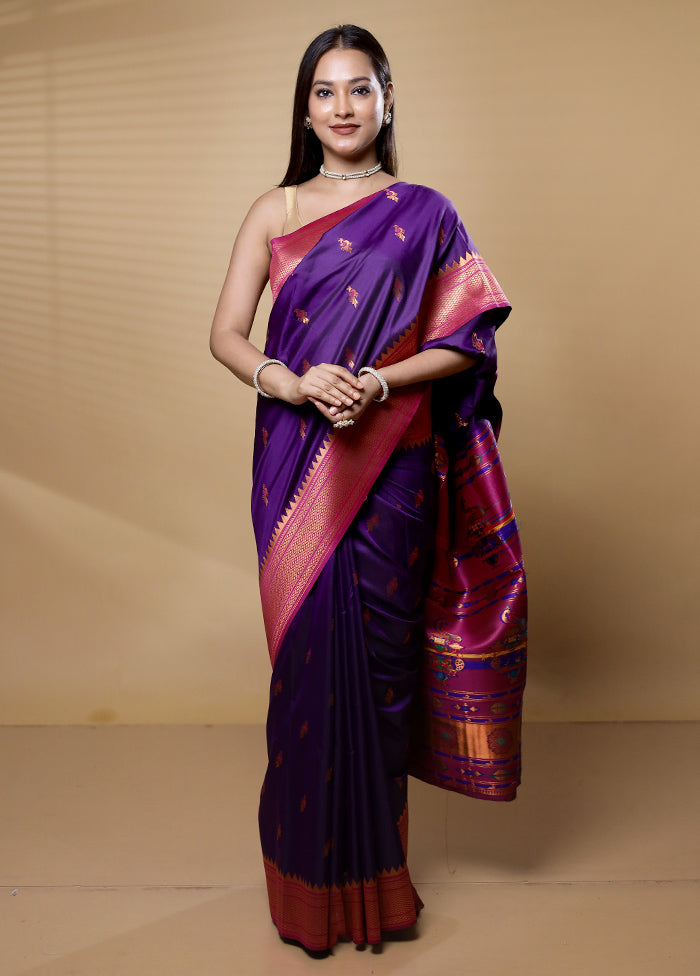 Purple Dupion Silk Saree With Blouse Piece