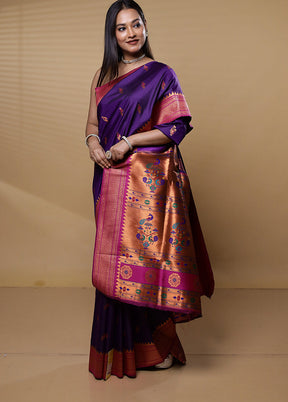 Purple Dupion Silk Saree With Blouse Piece