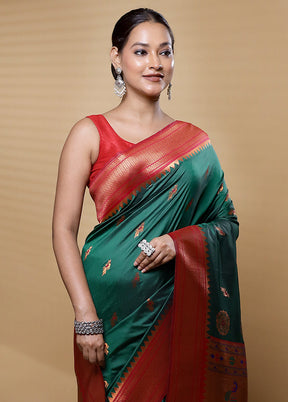 Green Dupion Silk Saree With Blouse Piece