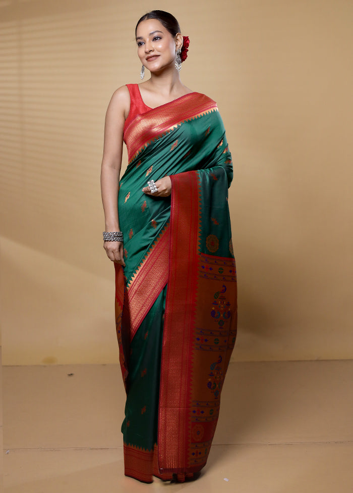 Green Dupion Silk Saree With Blouse Piece