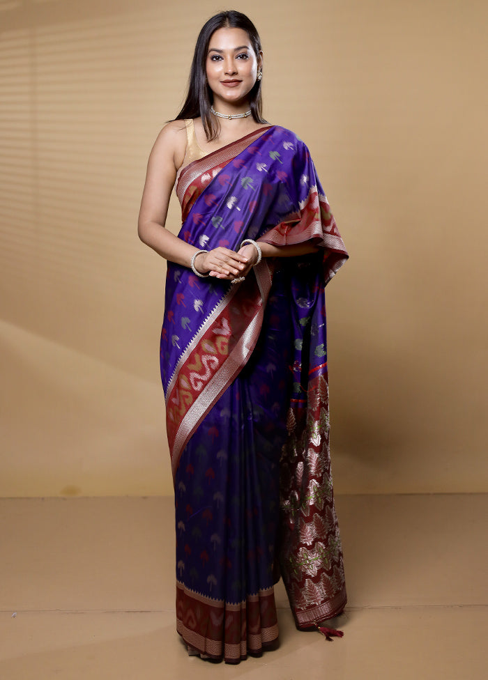 Blue Dupion Silk Saree With Blouse Piece