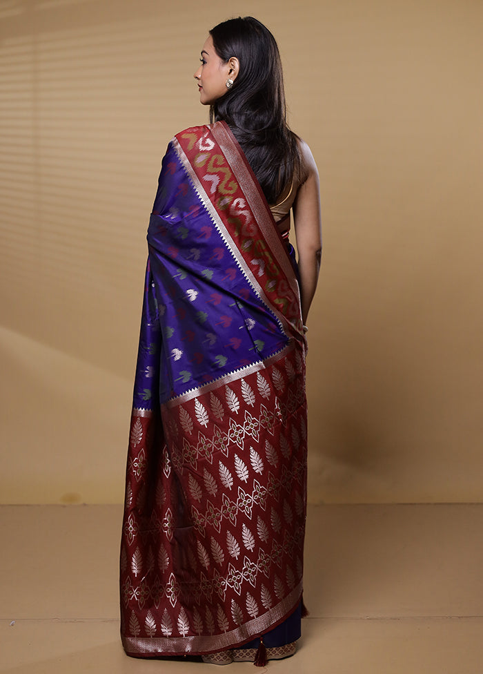 Blue Dupion Silk Saree With Blouse Piece