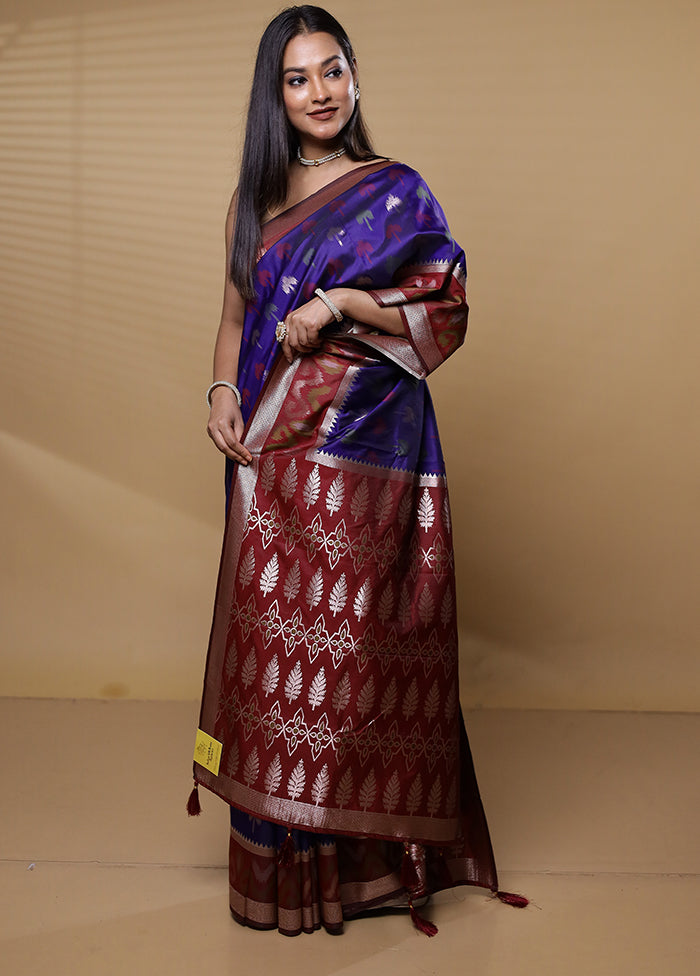 Blue Dupion Silk Saree With Blouse Piece