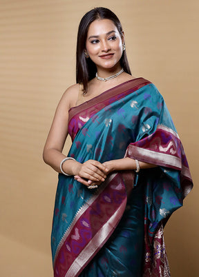 Green Dupion Silk Saree With Blouse Piece