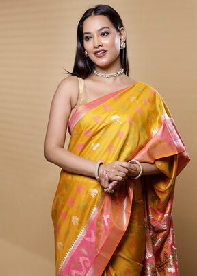 Yellow Dupion Silk Saree With Blouse Piece