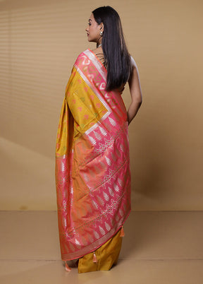 Yellow Dupion Silk Saree With Blouse Piece