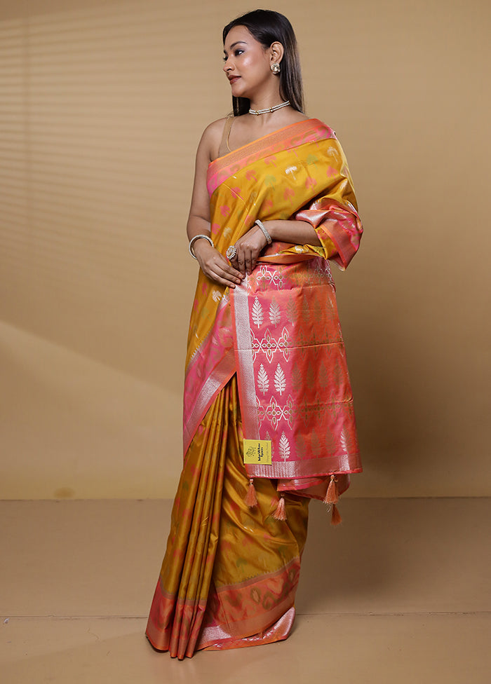 Yellow Dupion Silk Saree With Blouse Piece