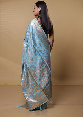 Blue Dupion Silk Saree With Blouse Piece