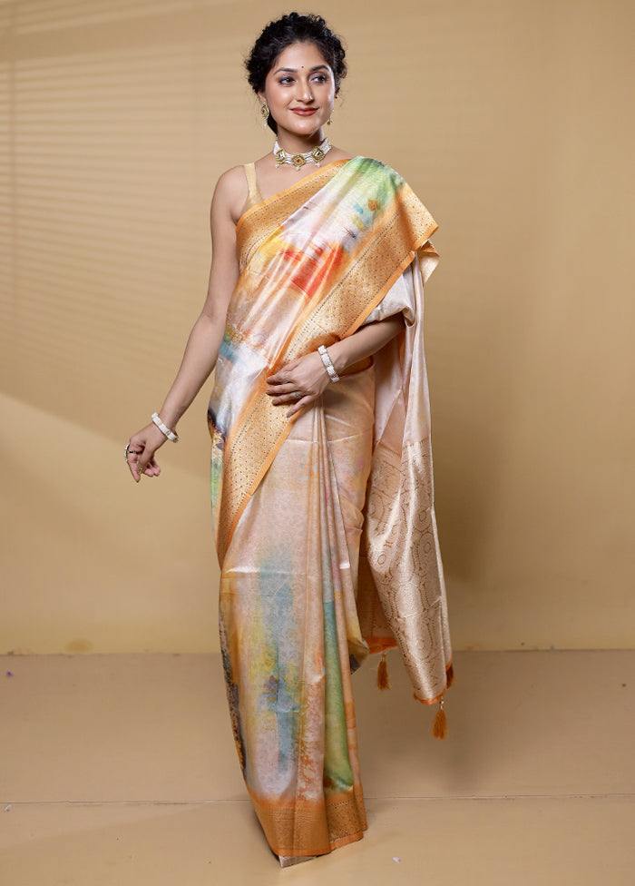 Multicolor Dupion Silk Saree With Blouse Piece