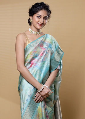 Green Dupion Silk Saree With Blouse Piece