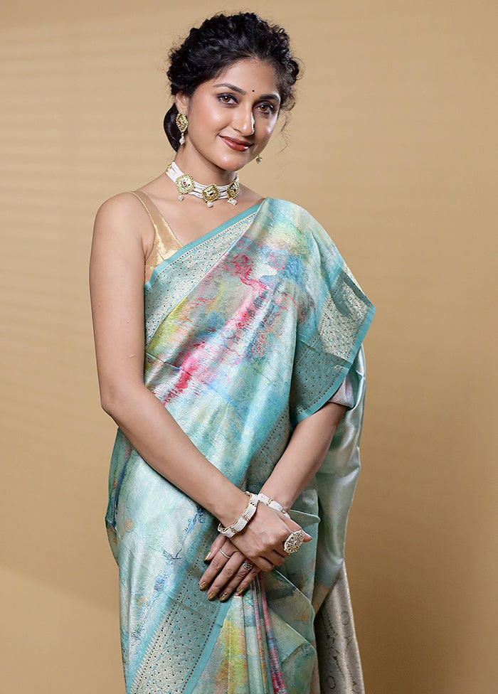 Green Dupion Silk Saree With Blouse Piece