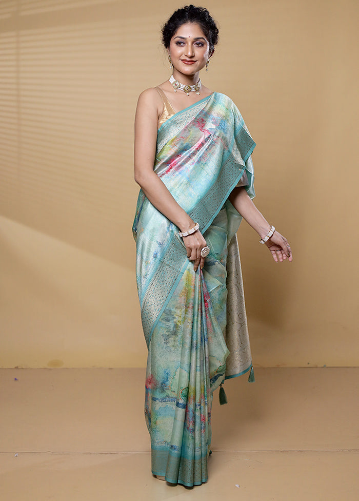 Green Dupion Silk Saree With Blouse Piece