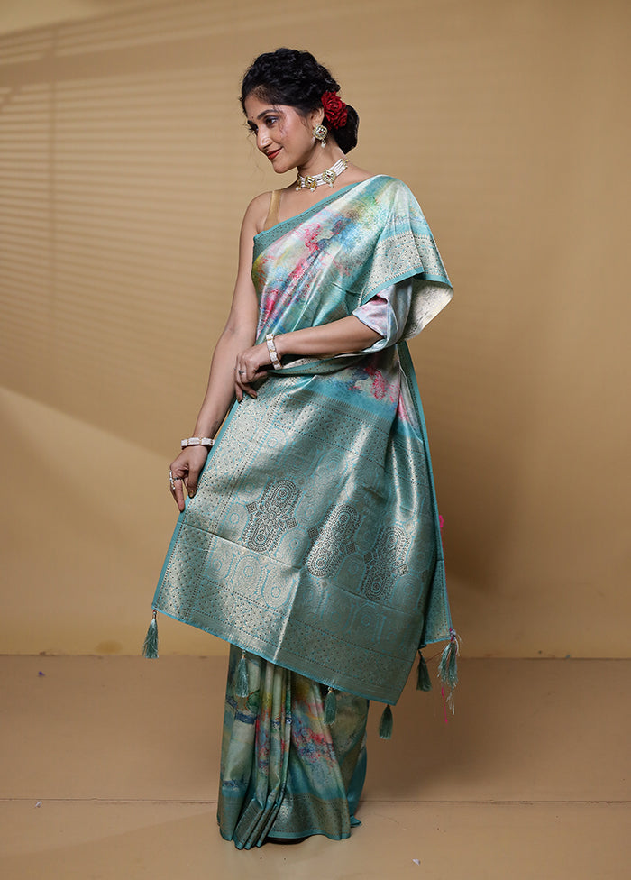 Green Dupion Silk Saree With Blouse Piece