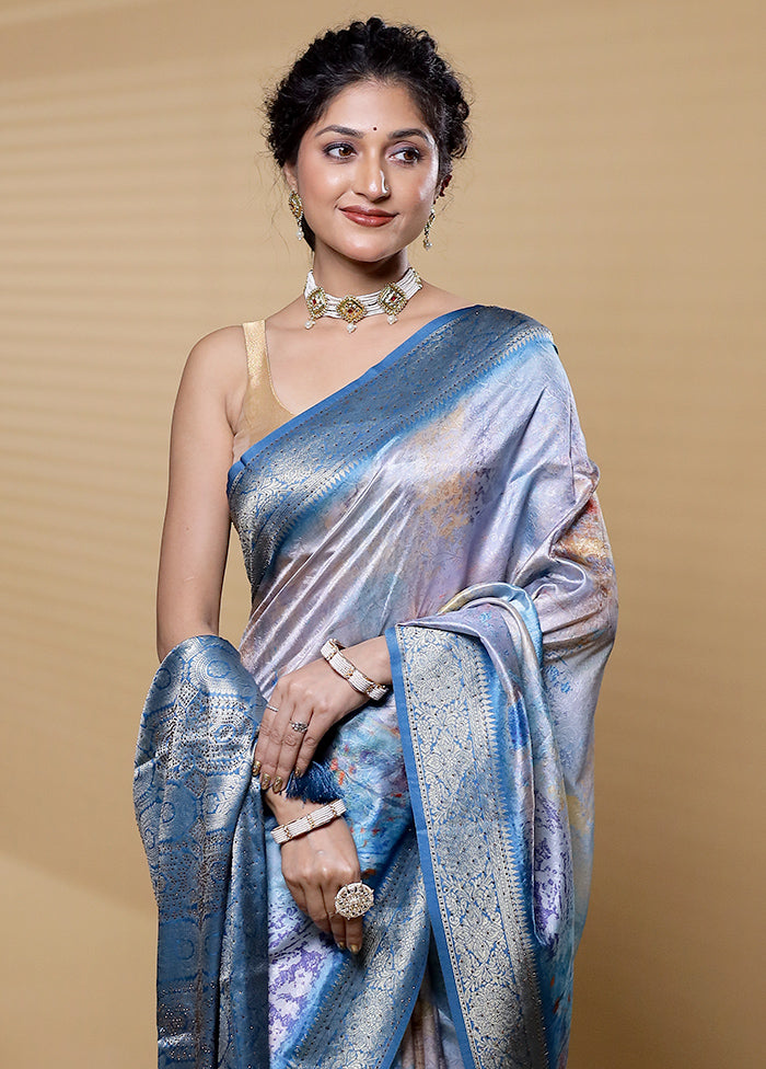 Blue Dupion Silk Saree With Blouse Piece