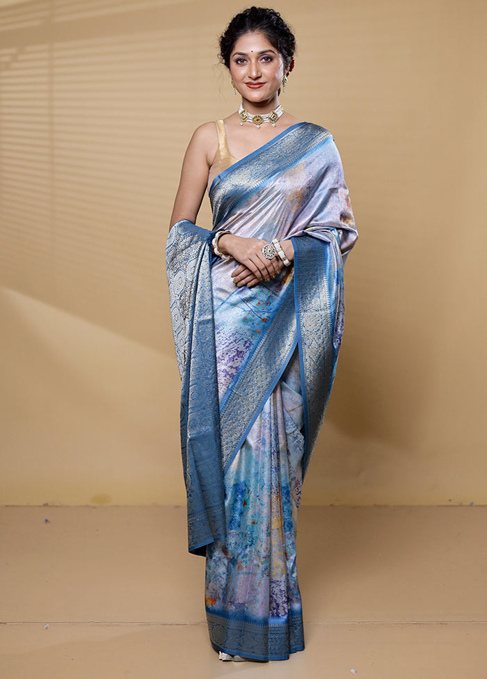 Blue Dupion Silk Saree With Blouse Piece