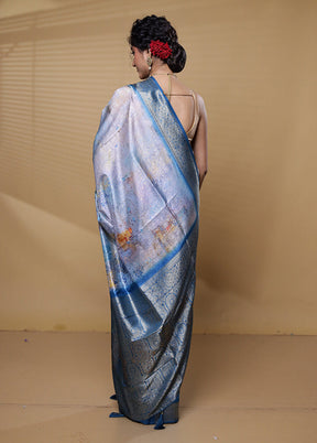 Blue Dupion Silk Saree With Blouse Piece