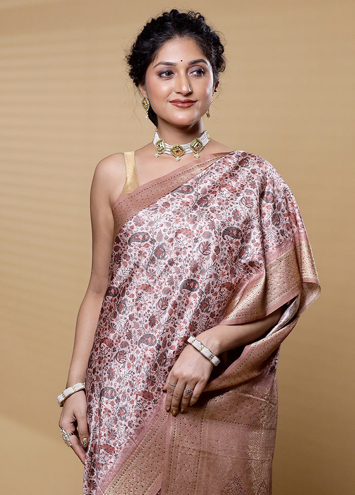 Pink Dupion Silk Saree With Blouse Piece