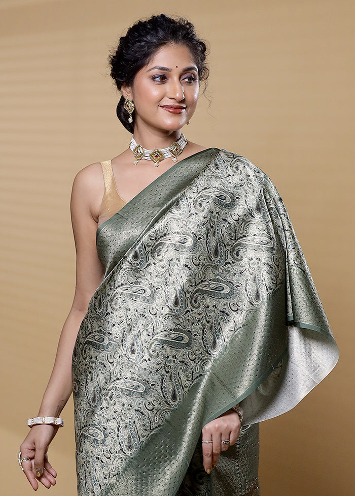 Green Dupion Silk Saree With Blouse Piece