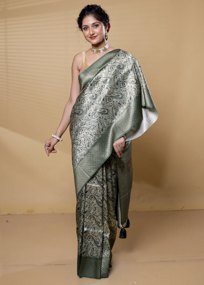 Green Dupion Silk Saree With Blouse Piece