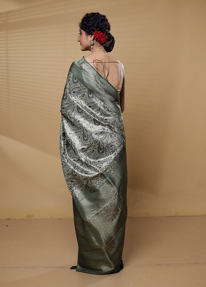 Green Dupion Silk Saree With Blouse Piece