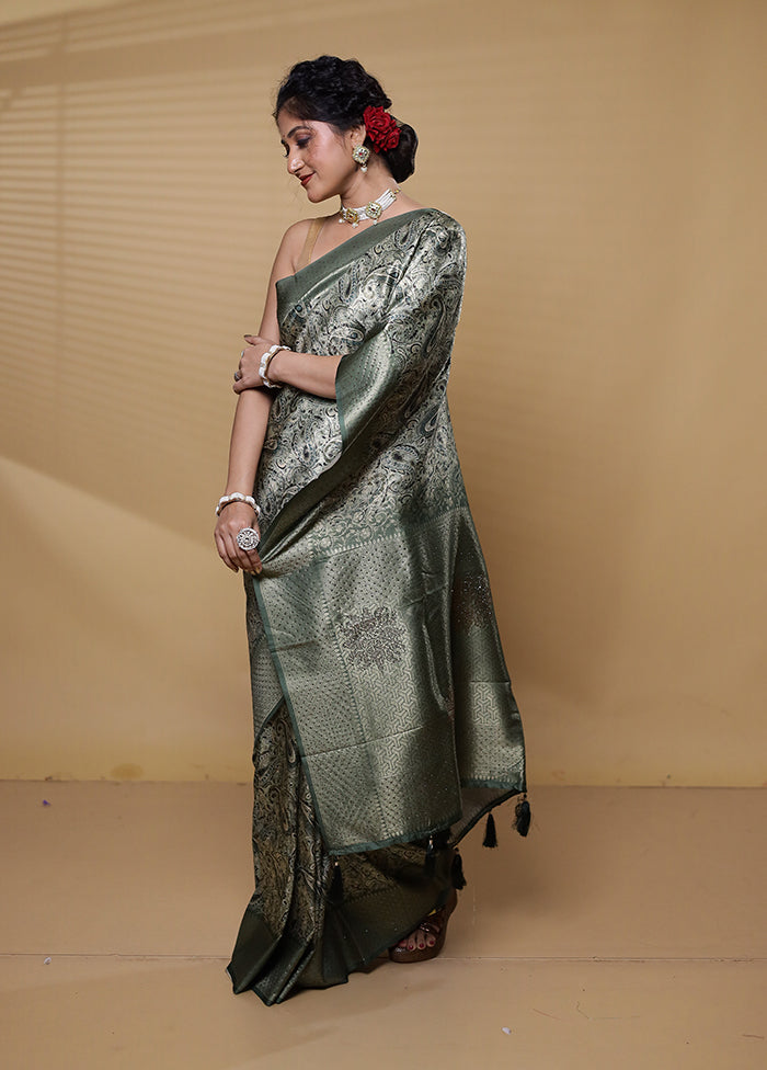 Green Dupion Silk Saree With Blouse Piece