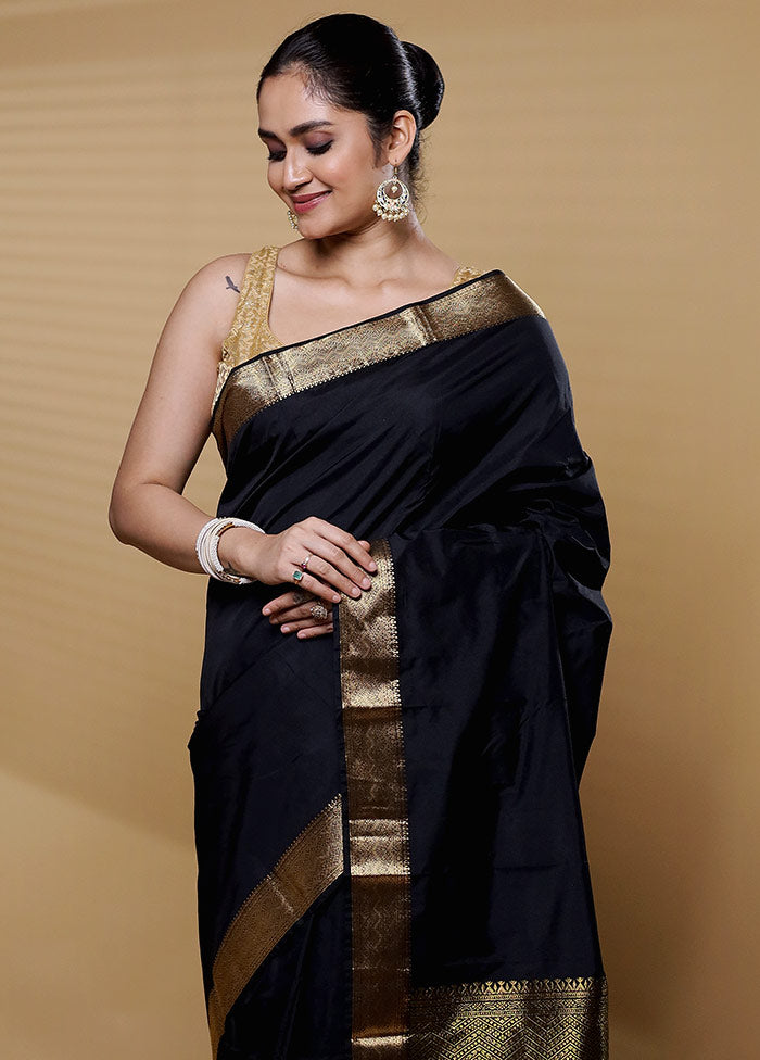 Black Kanjivaram Silk Saree With Blouse Piece