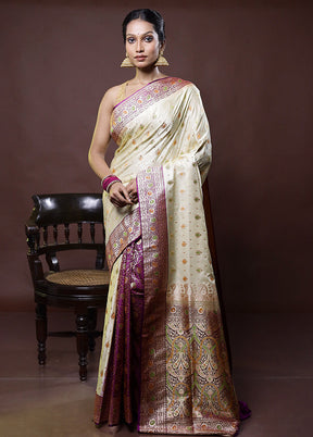 Cream Banarasi Silk Saree With Blouse Piece