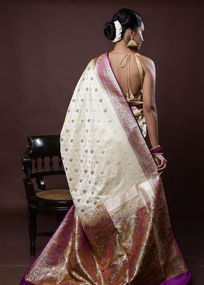 Cream Banarasi Silk Saree With Blouse Piece