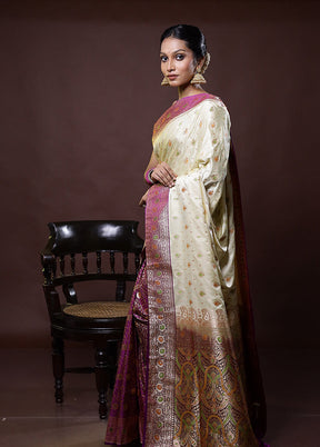 Cream Banarasi Silk Saree With Blouse Piece