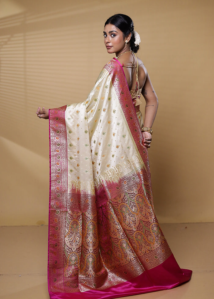 Cream Banarasi Silk Saree With Blouse Piece