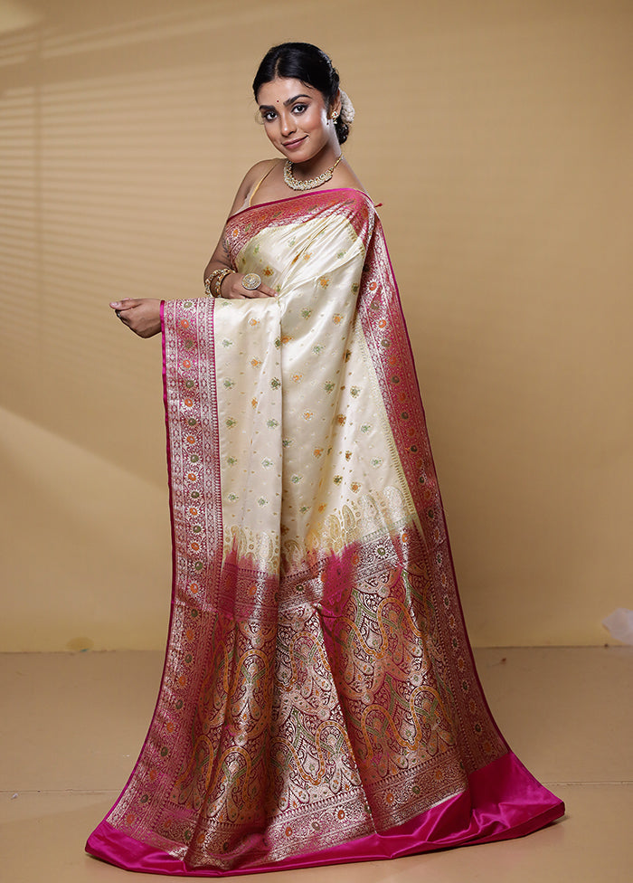 Cream Banarasi Silk Saree With Blouse Piece