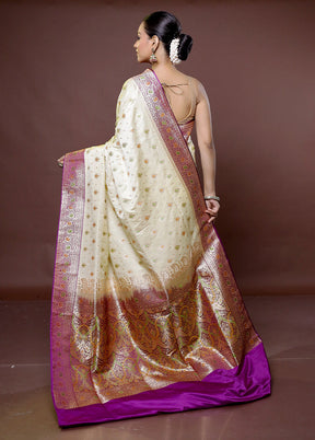 Cream Banarasi Silk Saree With Blouse Piece