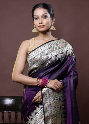 Purple Banarasi Silk Saree With Blouse Piece