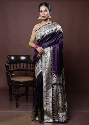 Purple Banarasi Silk Saree With Blouse Piece