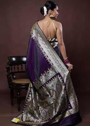 Purple Banarasi Silk Saree With Blouse Piece