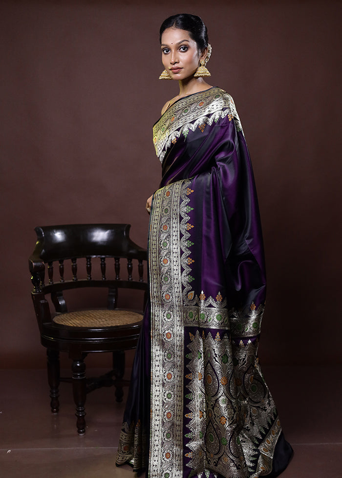 Purple Banarasi Silk Saree With Blouse Piece