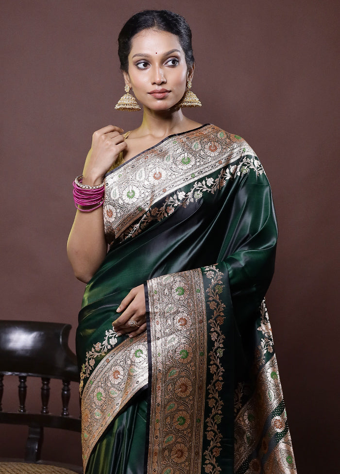 Green Banarasi Silk Saree With Blouse Piece