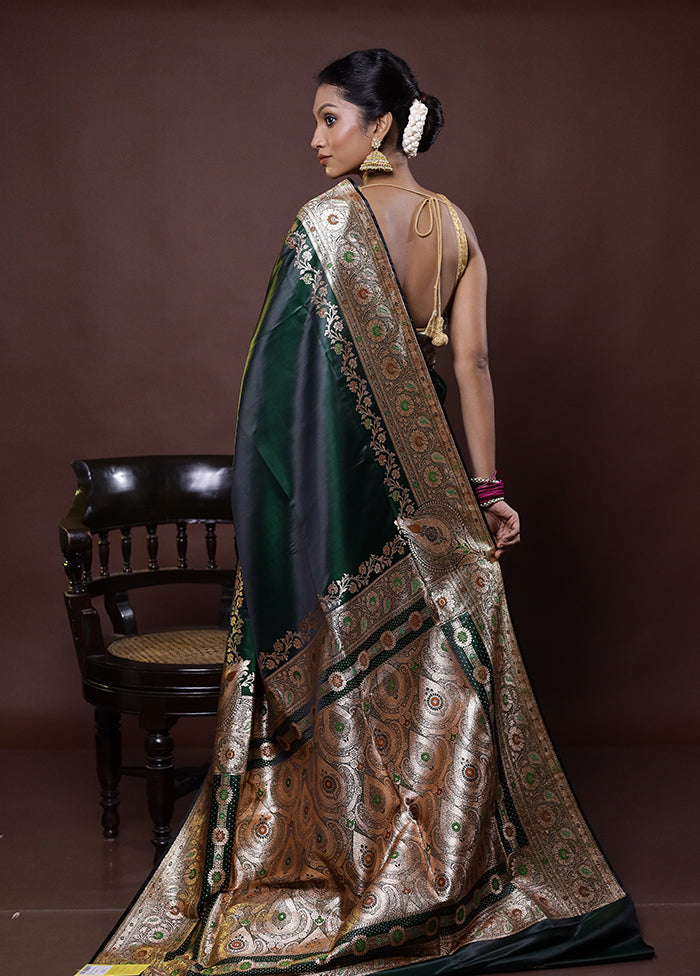 Green Banarasi Silk Saree With Blouse Piece