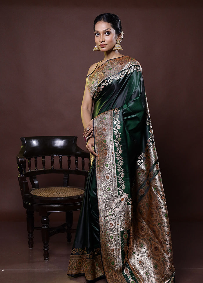 Green Banarasi Silk Saree With Blouse Piece