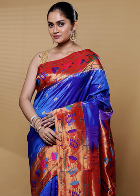 Blue Handloom Kanchipuram Pure Silk Saree With Blouse Piece